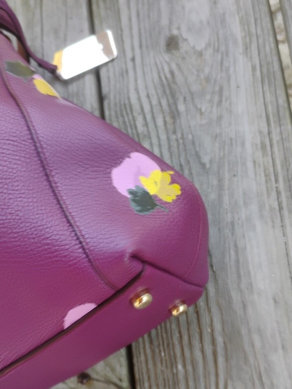 Coach Plum Floral Pebbled Leather Shoulder Bag 3 Comparr. Twist Lock Zip Closure - Picture 7 of 13